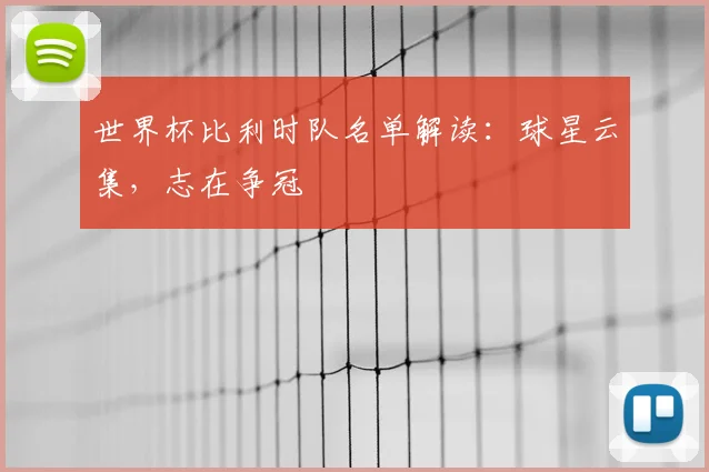 世界杯比利时队名单解读：球星云集，志在争冠